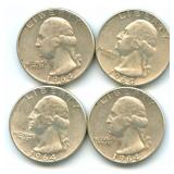 Group of 4 Washington Silver Quarters