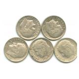 Group of 5 Roosevelt Silver Dimes
