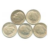 Group of 5 Roosevelt Silver Dimes