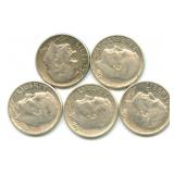 Group of 5 Roosevelt Silver Dimes