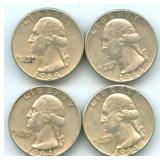 Group of 4 Washington Silver Quarters