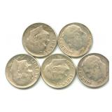Group of 5 Roosevelt Silver Dimes