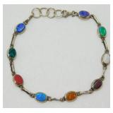 Sterling Silver Mexican Fire Opal Anklet