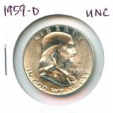 1959-D Uncirculated Franklin Silver Half Dollar