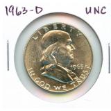 1963-D Uncirculated Franklin Silver Half Dollar