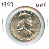 1959 Uncirculated Franklin Silver Half Dollar