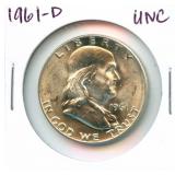 1961-D Uncirculated Franklin Silver Half Dollar