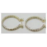 Sterling Silver and White Stone Hoop Pierced