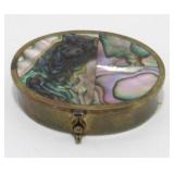 Small Brass Trinket Box with Mother of Pearl