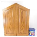 ** Handmade Oak Dart Board, Cabinet and Darts