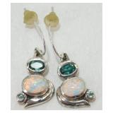 Sterling Silver, Opal and Blue Topaz Pierced