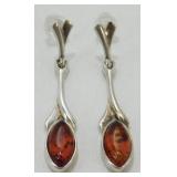 Sterling Silver and Amber Pierced Earrings - 2.83