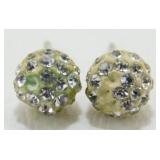 Sterling Silver and White Stone Pierced Earrings