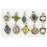 10 Sterling Charms w/ Stones