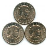(3) 1979-D Susan B. Anthony Dollar Coins