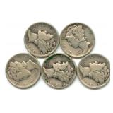 Group of 5 Mercury Silver Dimes