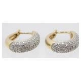 Gold Sterling Silver CZ Hoop Dangle Earrings