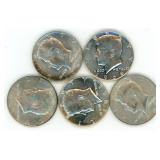 Lot of 5 Kennedy 40% Silver Half-Dollar Coins,