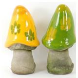* 2 Vintage Garden Ceramic Mushrooms