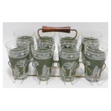 ** Vintage MCM Greek Glasses Set w/ Carrier