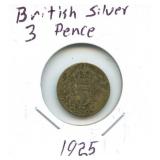 British Silver Three Pence - 1925
