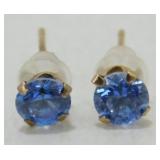 10K Yellow Gold and Blue Topaz Pierced Earrings -