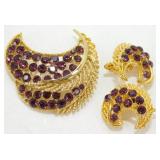 Vintage Jeweled Brooch and Clip Earrings - Parure