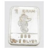 Silver Bar: Seahorse - .999 Fine Silver, 1 gram