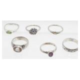 (6) 925 Sterling Silver Rings - 24.78 grams Total