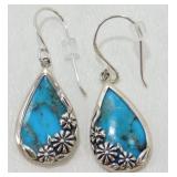 Sterling Silver and Turquoise Pierced Earrings -