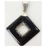 Sterling Silver Necklace with Black Onyx Pendant