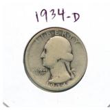 1934-D Washington Silver Quarter