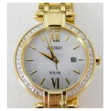 Seiko Solar Gold Tone V137-0BC0 Ladies Watch -