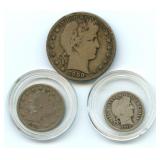 1909, 1911 & 1916 Barber Silver Coins