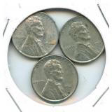 Group of 3 WWII Lincoln Steel Wheat Cents