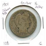1901 Barber Silver Half Dollar