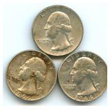 3 Silver 1964 Quarters