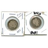1897 & 1898 Barber Silver Quarters