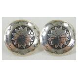 Vintage Sterling Silver Concho Pierced Earrings -