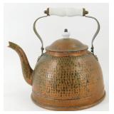 Antique Copper Teapot with Porcelain Handle
