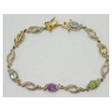 Sterling Silver, Gold Wash and Gem Stone Bracelet