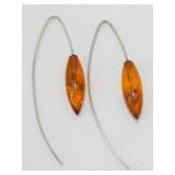 Sterling Silver and Amber Pierced Earrings - 2.56