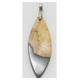 Sterling Silver Bail, Spalted Birch Wood and