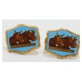 Vintage Enameled Cattle Cufflinks, Or Bulls