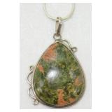 Sterling Silver and Unakite Necklace - 10.89