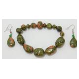 Unakite Pierced Earrings and Bracelet