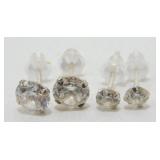 Sterling Silver and White Stone Pierced Earrings