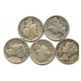 (5) Mercury Silver Dimes