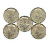 Lot of 5 Kennedy 40% Silver Half-Dollar Coins,