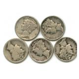 (5) Mercury Silver Dimes